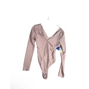 Abound Bodysuit Womens Sz XS Pink Polyester Stretch V Neck Long Sleeve Pullover